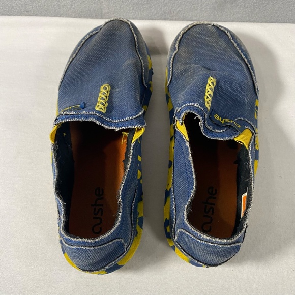 Cushe Slipper Slip On Blue Yellow Camo Casual Canvas Shoes Youth Size 4 - Picture 8 of 10